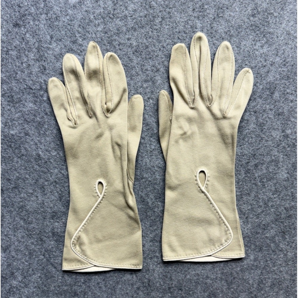 Vintage Crescendoe Tan Beige Keyhole Wrist Dress Gloves Womens 7